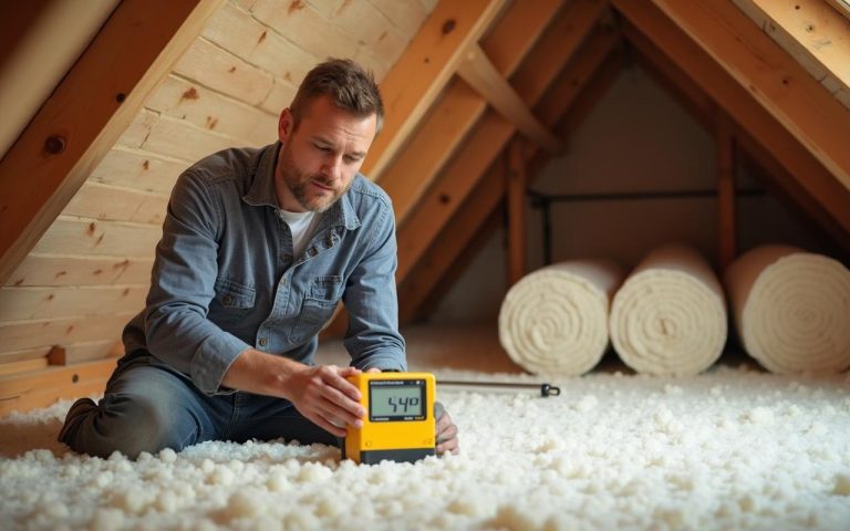 Mesure de l'épaisseur d'isolant dans des combles perdus pour une isolation efficace.