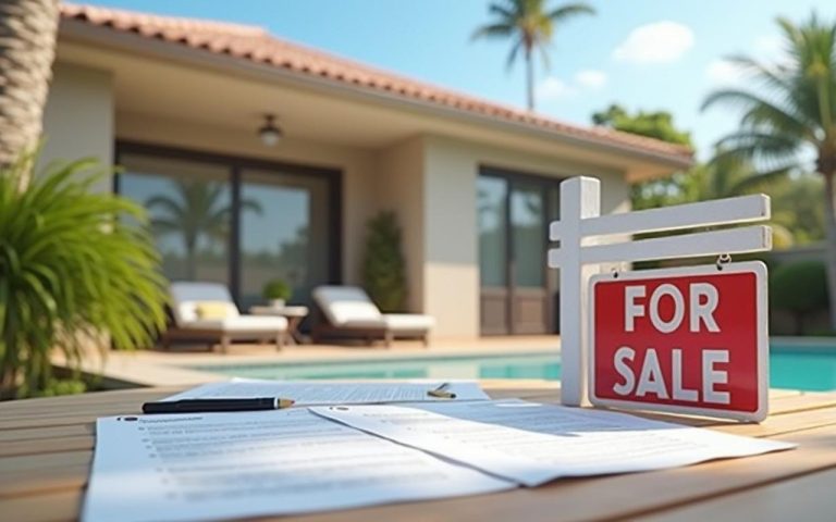 Scène d'une résidence secondaire à vendre avec des documents immobiliers.
