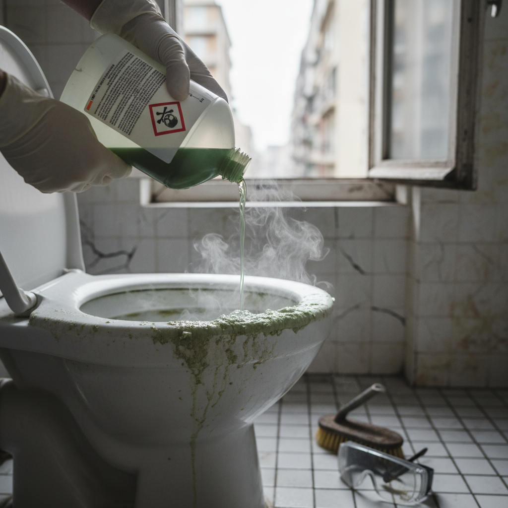 Illustration réaliste sur L'acide chlorhydrique pour WC : une solution radicale mais dangereuse
