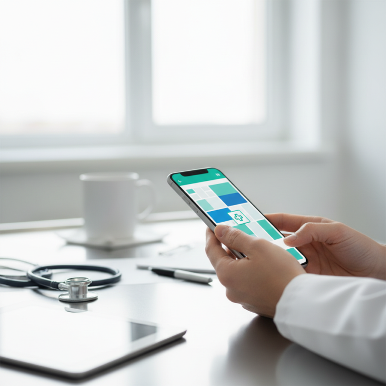 Illustration réaliste sur Doctolib Pro : l’outil mobile qui fluidifie le quotidien des soignants