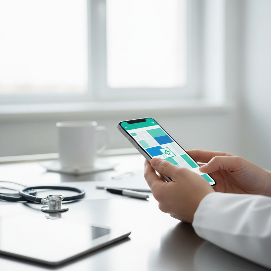 Illustration réaliste sur Doctolib Pro : l’outil mobile qui fluidifie le quotidien des soignants