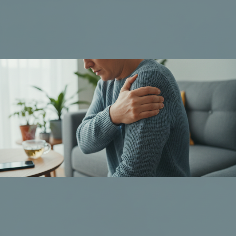 Illustration réaliste sur Stress et douleur au bras gauche : tensions musculaires et vigilance cardiaque