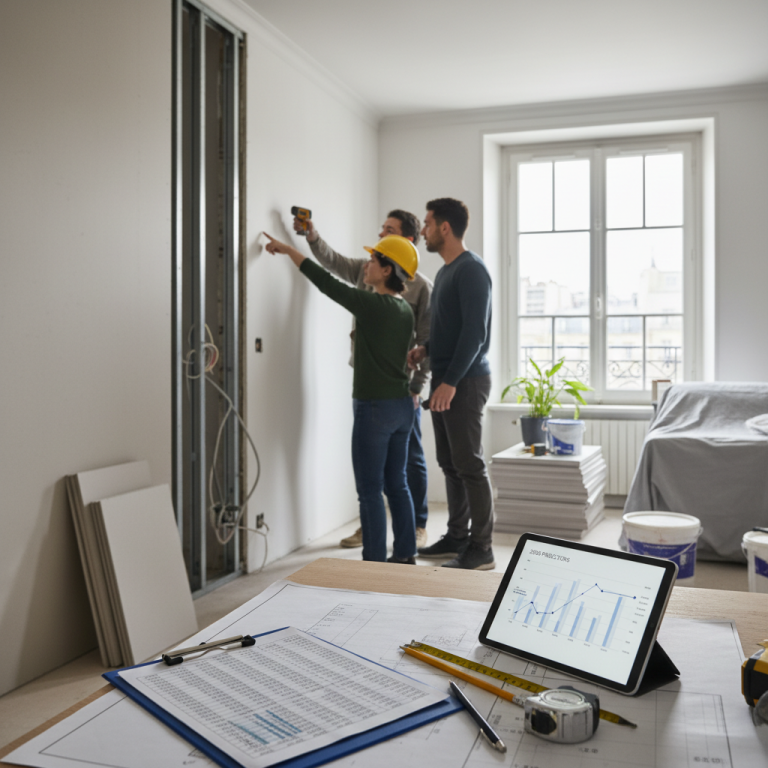 Illustration réaliste sur Estimation travaux 2026 avec Travauxmakers.fr