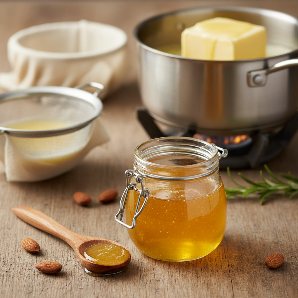 Illustration réaliste sur Ghee : Le Beurre Clarifié Idéal pour le Régime Cétogène