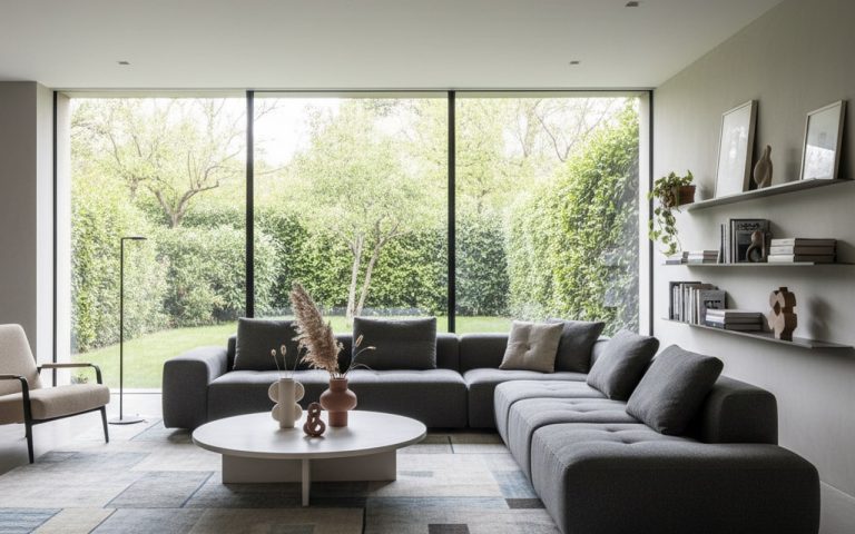 Salon moderne avec un canapé Cinna au design épuré et décor contemporain.