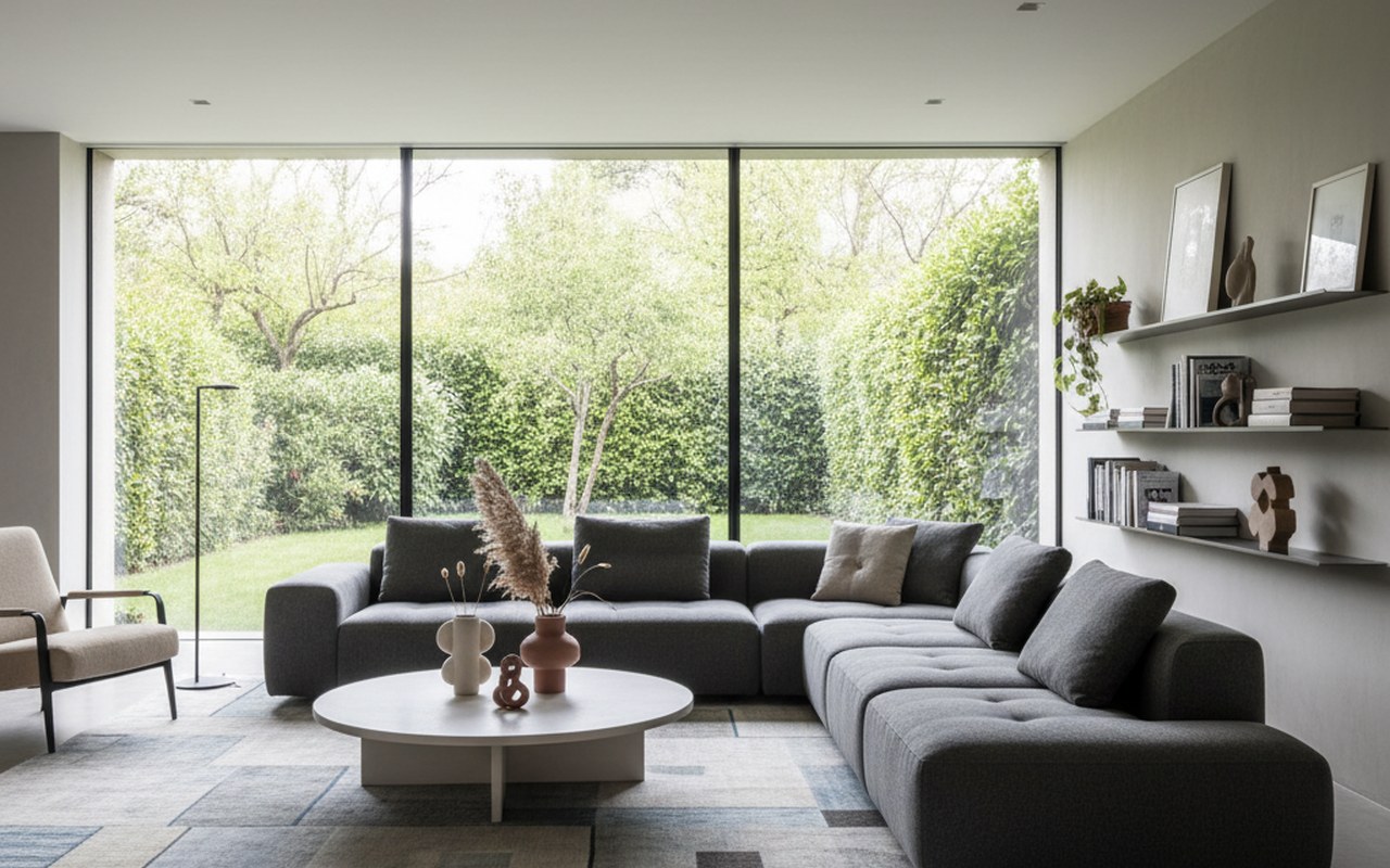 Salon moderne avec un canapé Cinna au design épuré et décor contemporain.