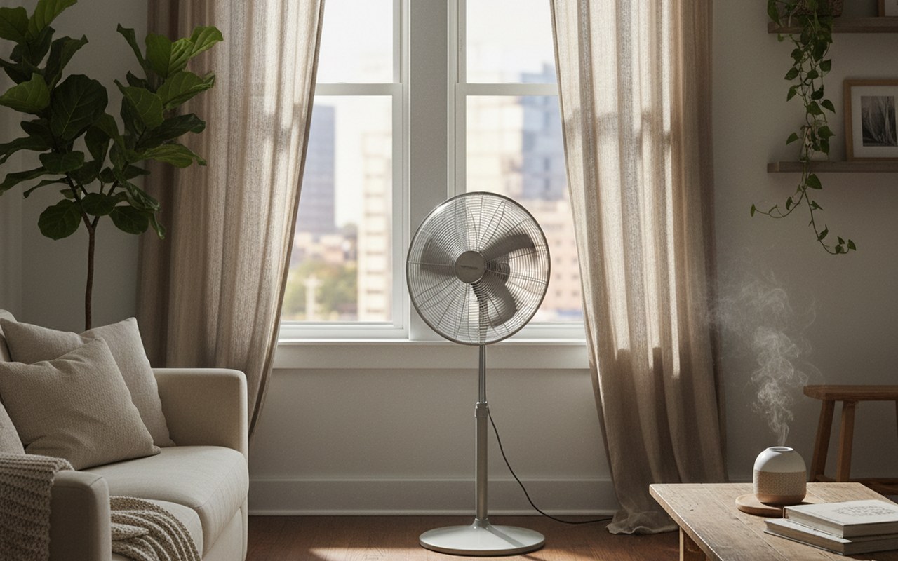 Intérieur d'appartement avec fenêtres ouvertes pour améliorer la circulation de l'air.