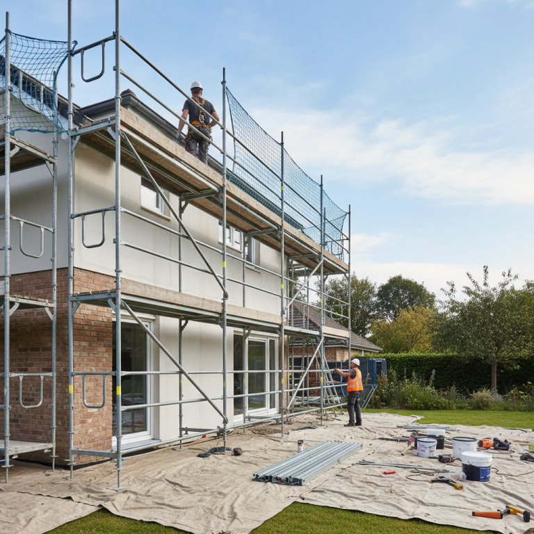 Illustration réaliste sur Location échafaudage : une solution flexible pour vos travaux en hauteur