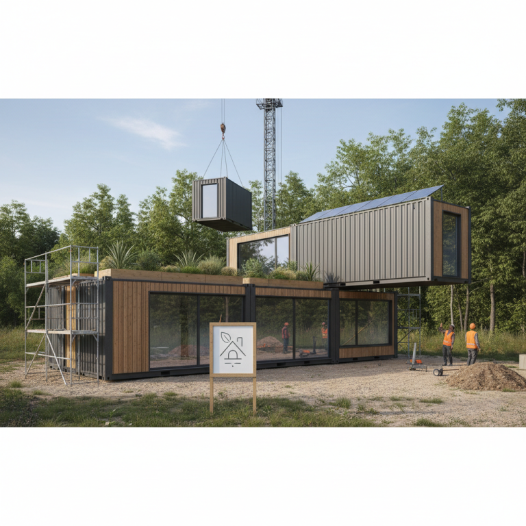 Illustration réaliste sur La Maison Container : Habitat Durable et Conforme à la RE2020