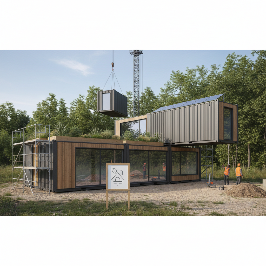 Illustration réaliste sur La Maison Container : Habitat Durable et Conforme à la RE2020