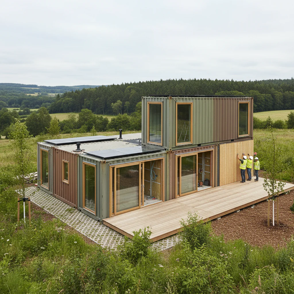 Illustration réaliste sur Maisons en conteneur : une alternative écologique et économique