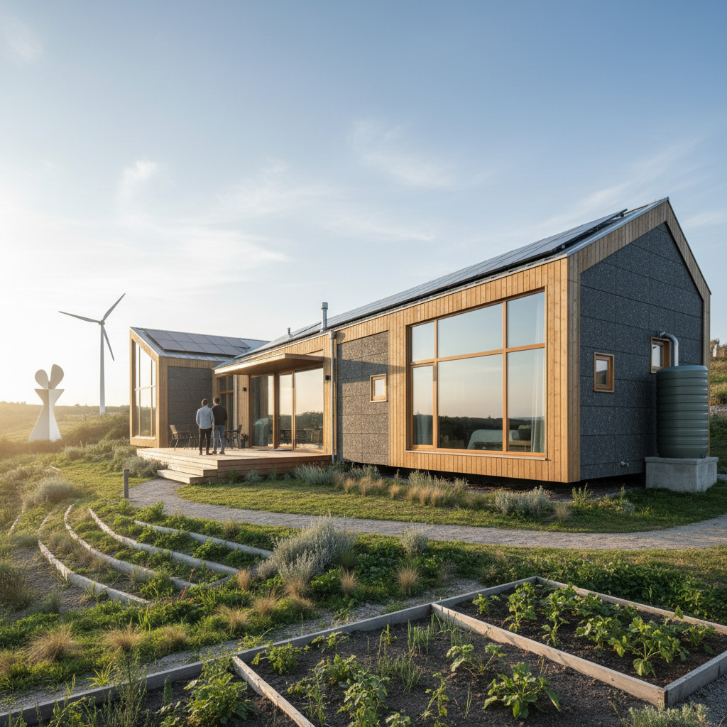 Illustration réaliste sur La révolution de la maison modulaire écologique face aux défis climatiques