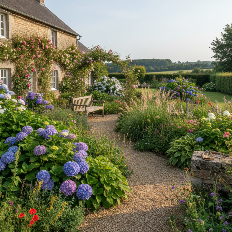 Illustration réaliste sur Le jardin de Stéphane Marie : une scène végétale en Normandie