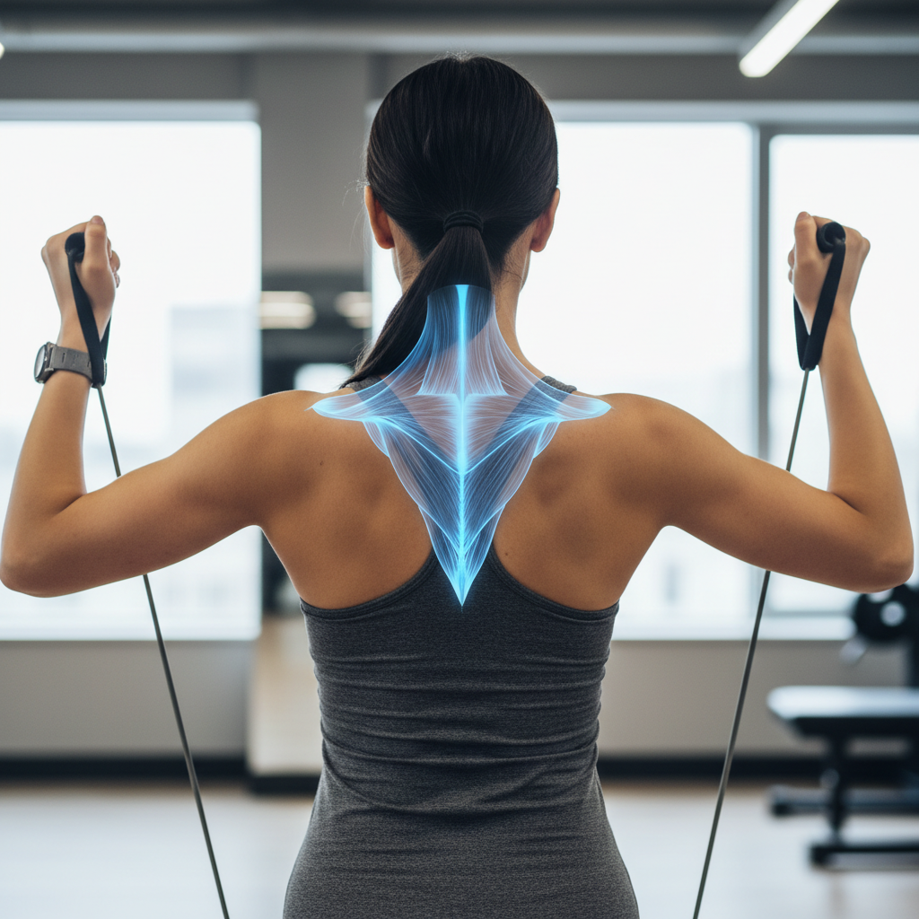 Illustration réaliste sur Muscle trapèze : renforcement ciblé pour une meilleure posture