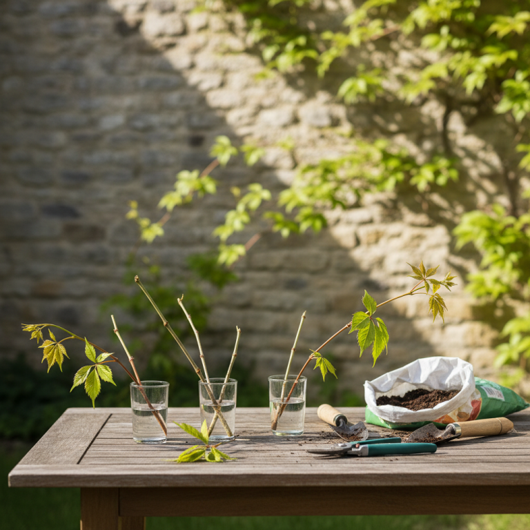 Illustration réaliste sur Bouturer la vigne vierge pour habiller vos murs à moindre coût
