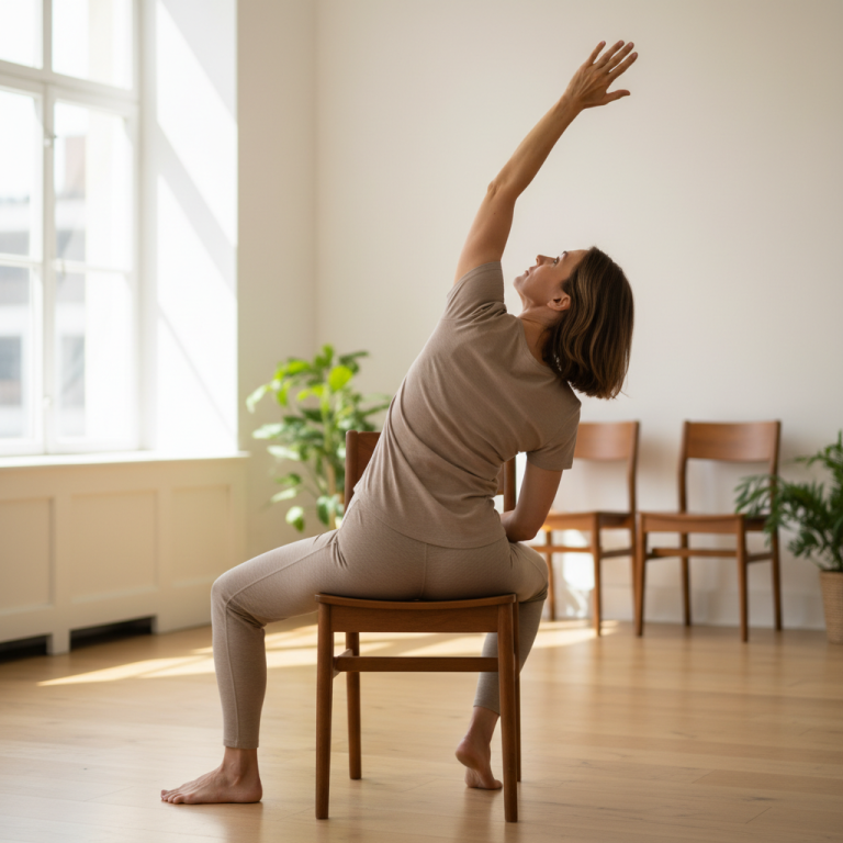 Illustration réaliste sur Le yoga sur chaise : une pratique douce pour tous